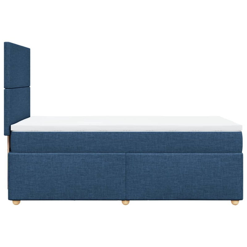 Pat box spring cu saltea, albastru, 90x190 cm, textil