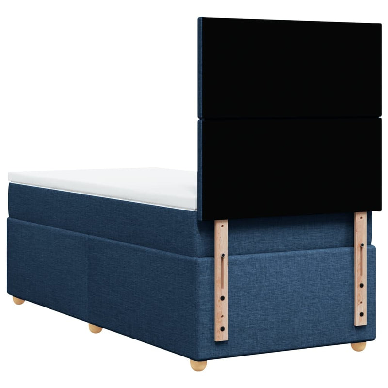 Pat box spring cu saltea, albastru, 90x190 cm, textil