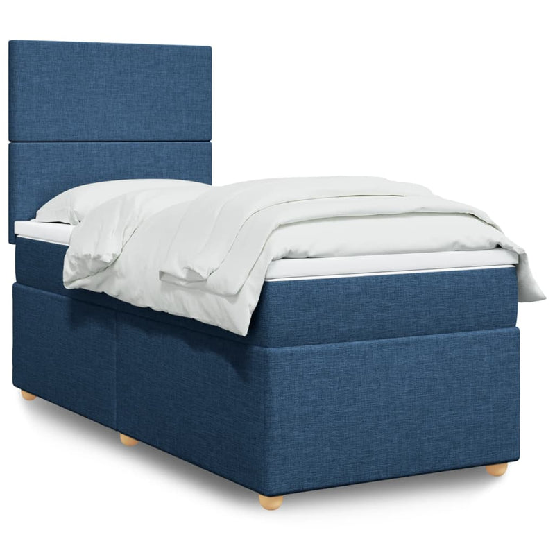 Pat box spring cu saltea, albastru, 90x190 cm, textil
