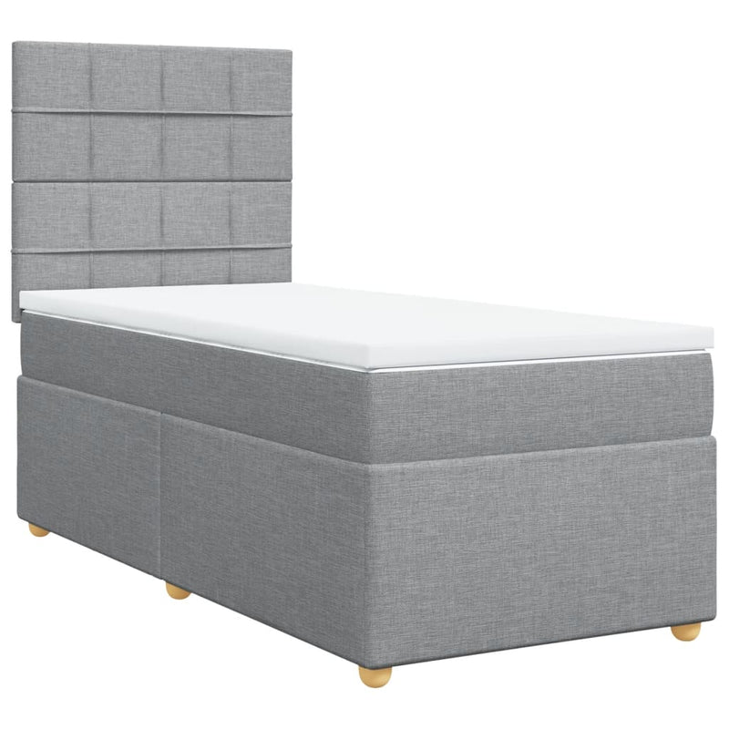 Pat box spring cu saltea, gri deschis, 90x190 cm, textil