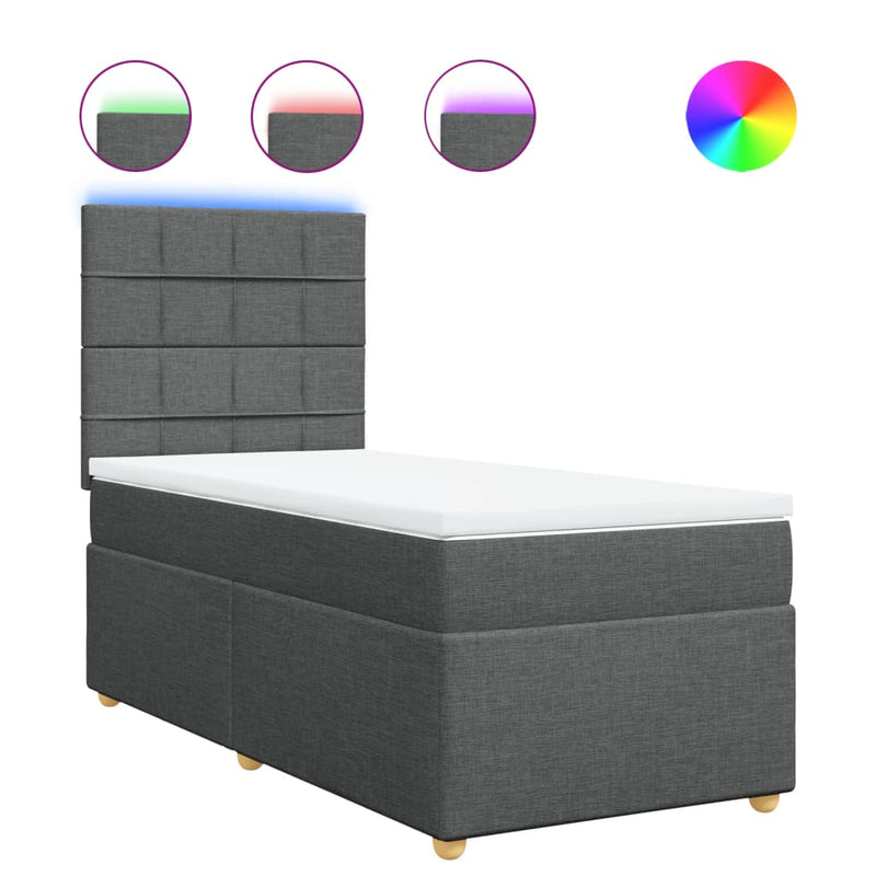 Pat box spring cu saltea, gri închis, 90x190 cm, textil