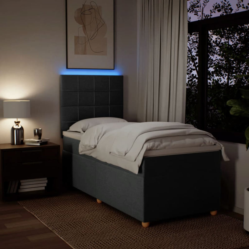 Pat box spring cu saltea, gri închis, 90x190 cm, textil