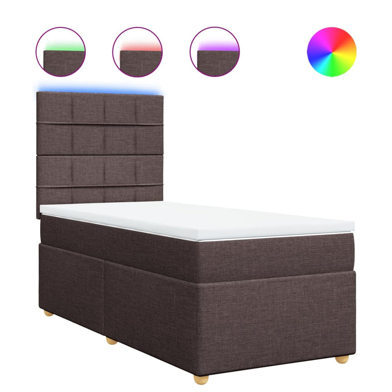 Pat box spring cu saltea, maro închis, 90x190 cm, textil