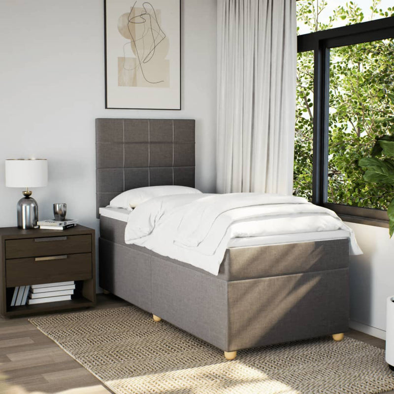 Pat box spring cu saltea, gri taupe, 90x190 cm, textil