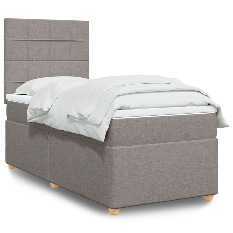 Pat box spring cu saltea, gri taupe, 90x190 cm, textil