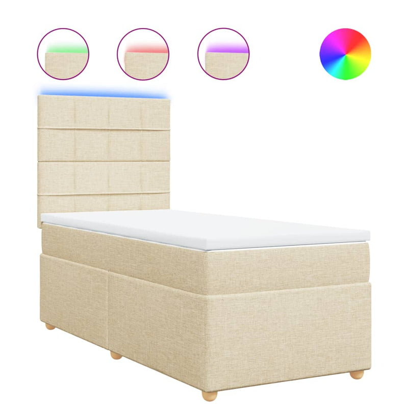 Pat box spring cu saltea, crem, 90x190 cm, textil