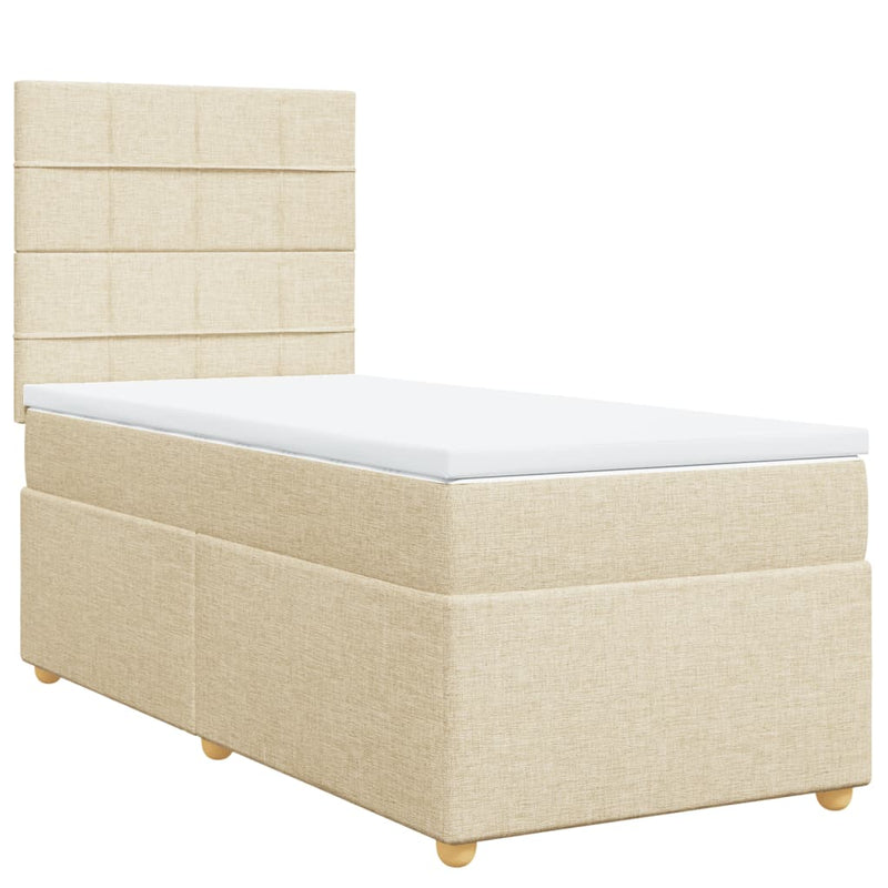 Pat box spring cu saltea, crem, 90x190 cm, textil