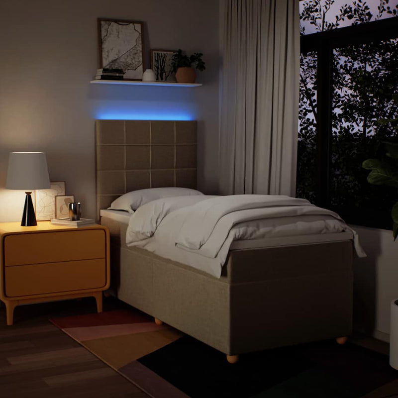 Pat box spring cu saltea, crem, 90x190 cm, textil