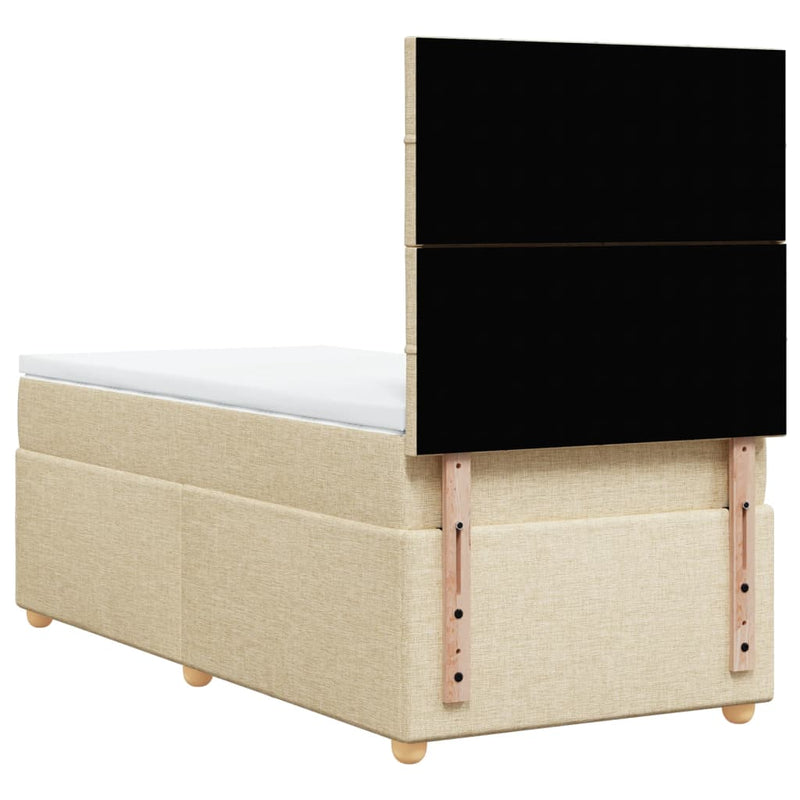 Pat box spring cu saltea, crem, 90x190 cm, textil