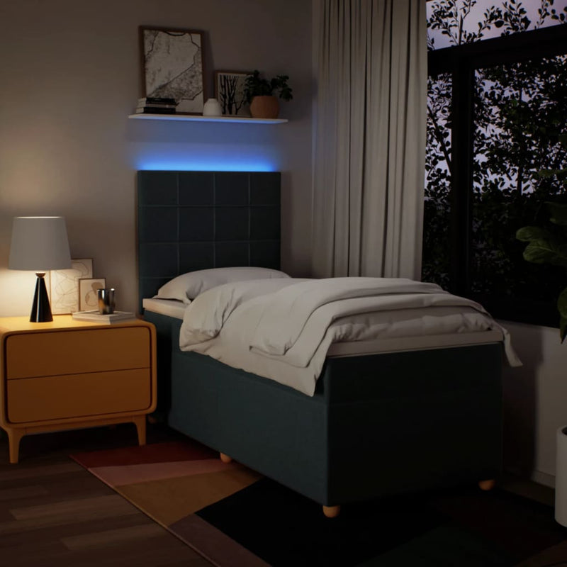 Pat box spring cu saltea, albastru, 90x190 cm, textil