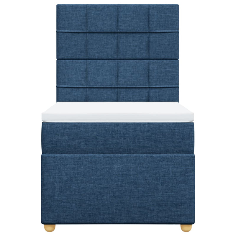 Pat box spring cu saltea, albastru, 90x190 cm, textil