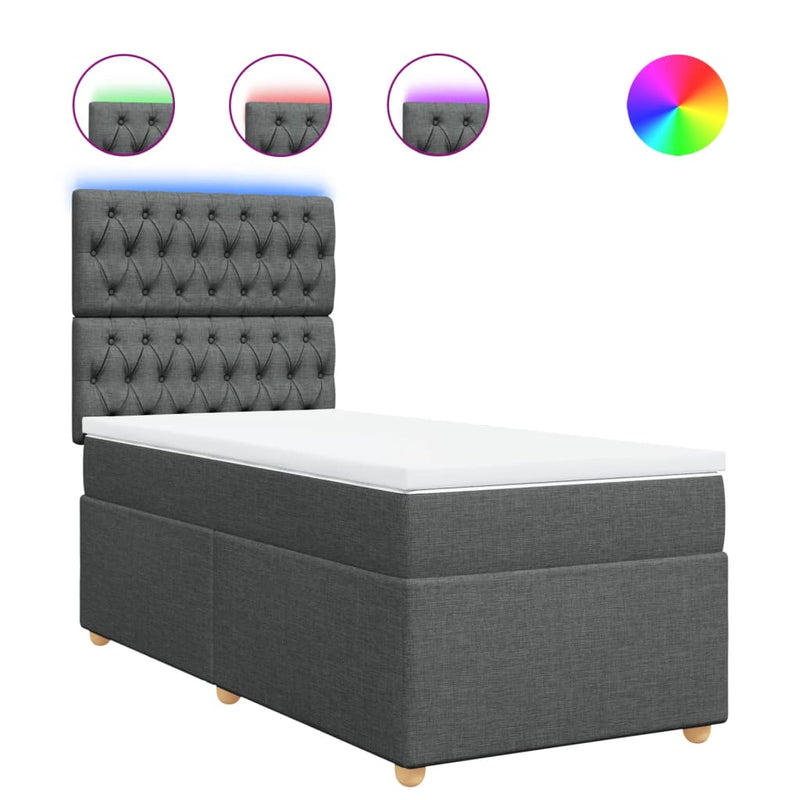 Pat box spring cu saltea, gri închis, 90x190 cm, textil