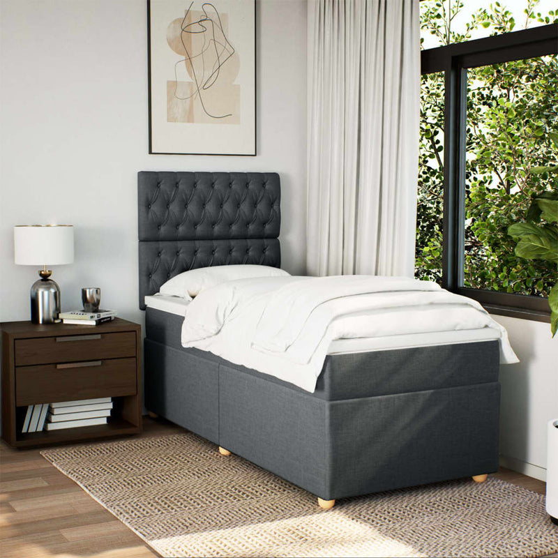 Pat box spring cu saltea, gri închis, 90x190 cm, textil