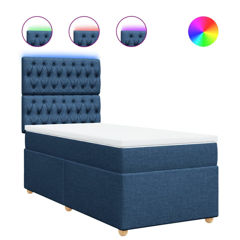 Pat box spring cu saltea, albastru, 90x190 cm, textil