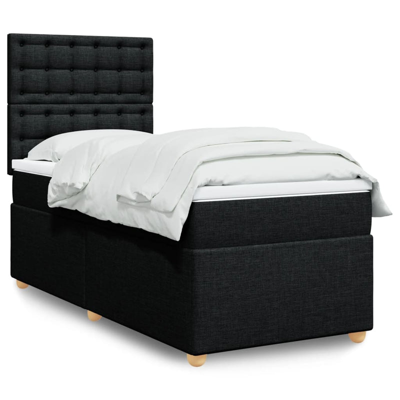 Pat box spring cu saltea, negru, 90x190 cm, textil