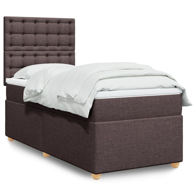 Pat box spring cu saltea, maro închis, 90x190 cm, textil