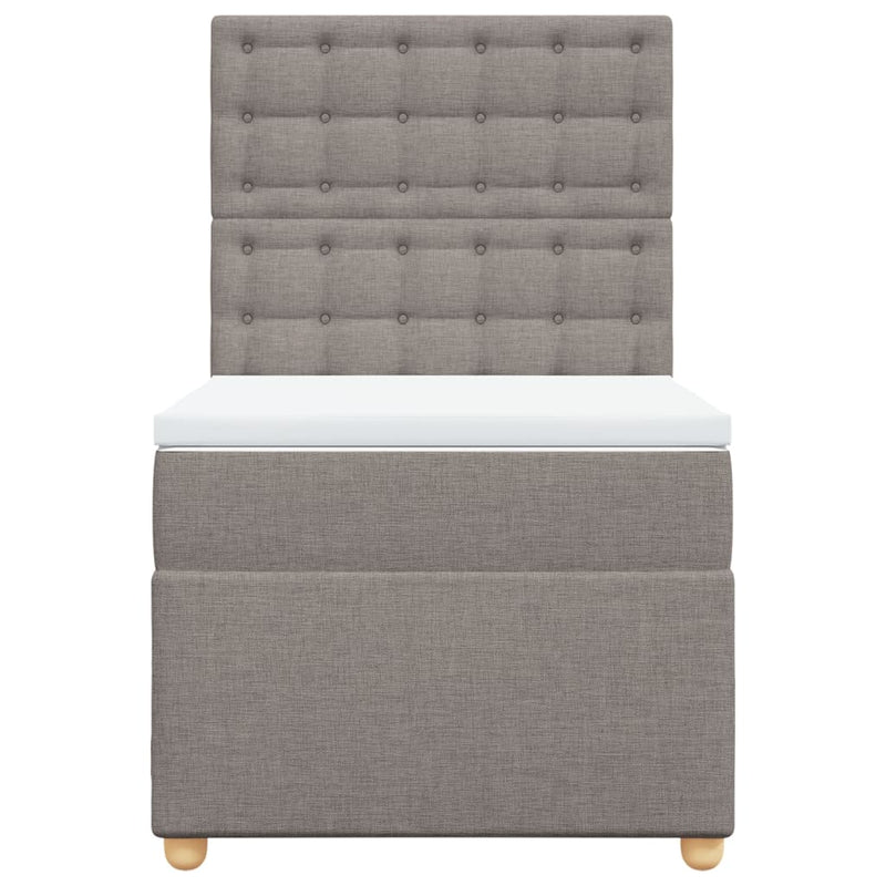 Pat box spring cu saltea, gri taupe, 90x190 cm, textil