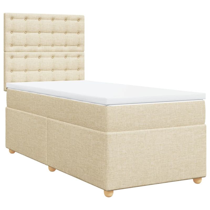 Pat box spring cu saltea, crem, 90x190 cm, textil
