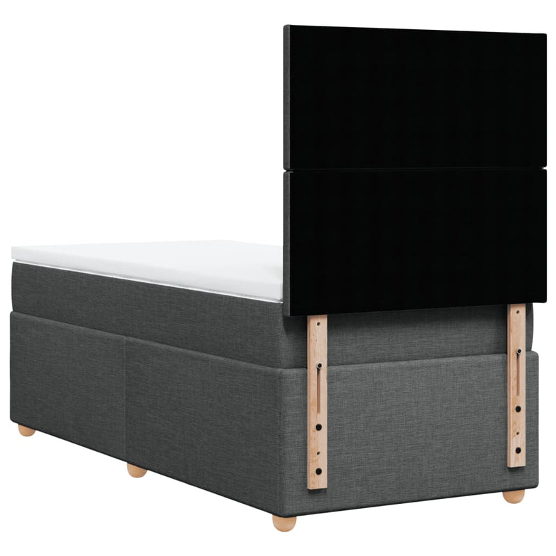 Pat box spring cu saltea, gri închis, 90x200 cm, textil