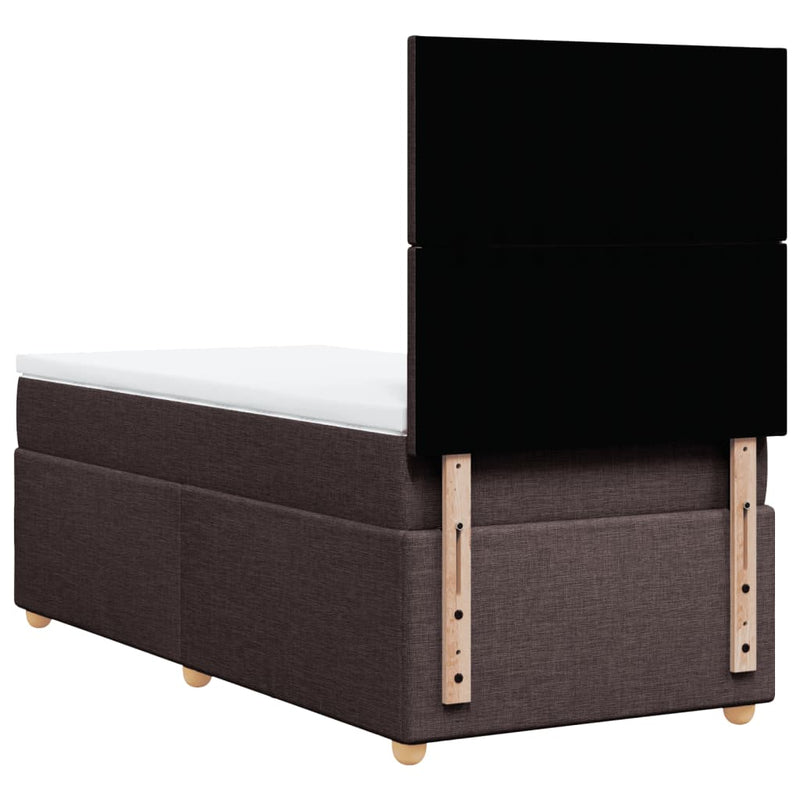 Pat box spring cu saltea, maro închis, 90x200 cm, textil