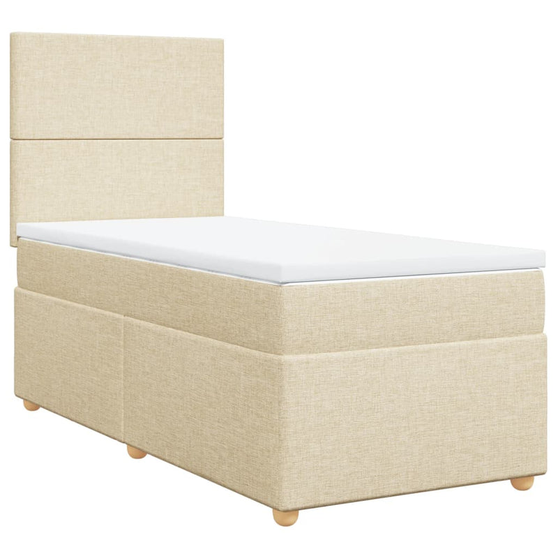 Pat box spring cu saltea, crem, 90x200 cm, textil