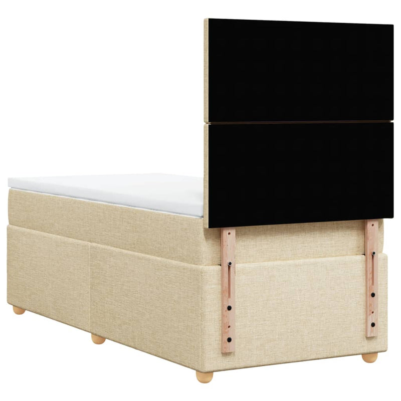 Pat box spring cu saltea, crem, 90x200 cm, textil