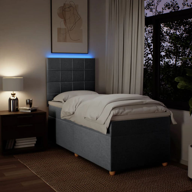 Pat box spring cu saltea, gri deschis, 90x200 cm, textil
