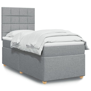 Pat box spring cu saltea, gri deschis, 90x200 cm, textil