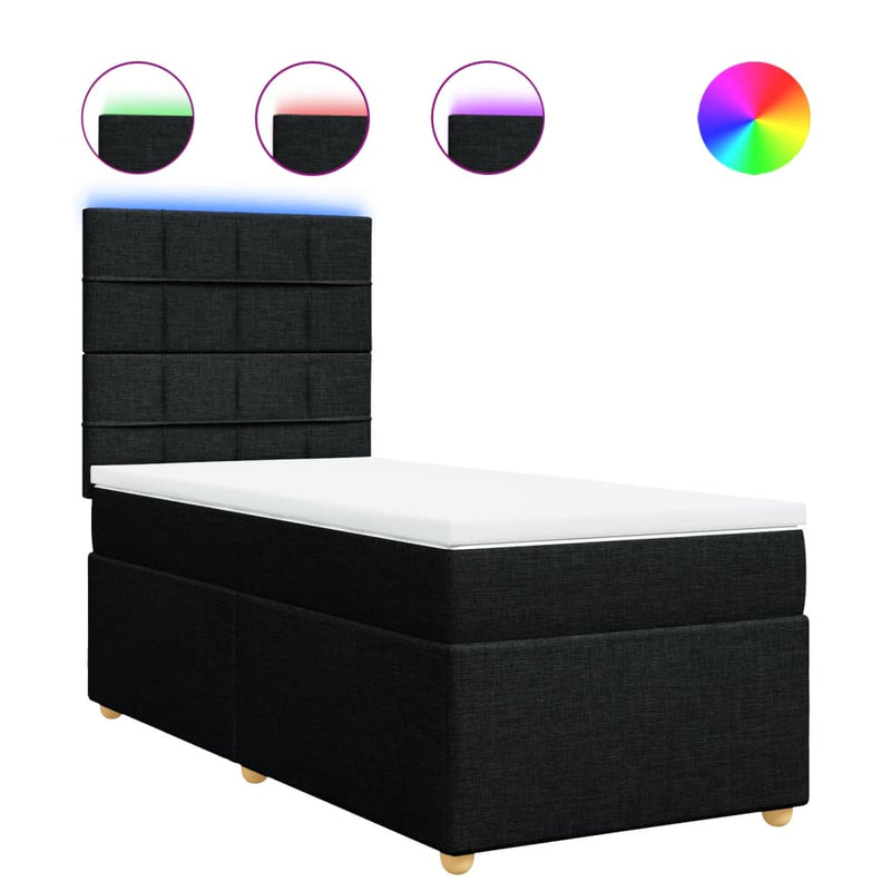 Pat box spring cu saltea, negru, 90x200 cm, textil