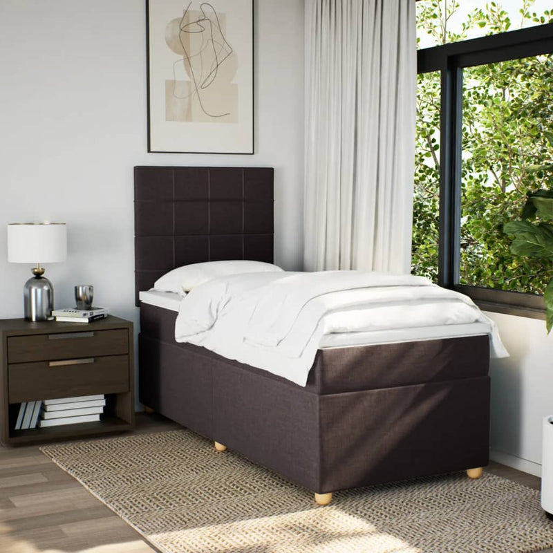 Pat box spring cu saltea, maro închis, 90x200 cm, textil