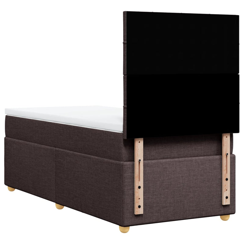 Pat box spring cu saltea, maro închis, 90x200 cm, textil