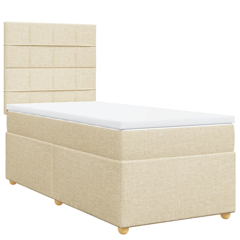 Pat box spring cu saltea, crem, 90x200 cm, textil
