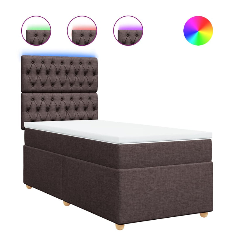 Pat box spring cu saltea, maro închis, 90x200 cm, textil