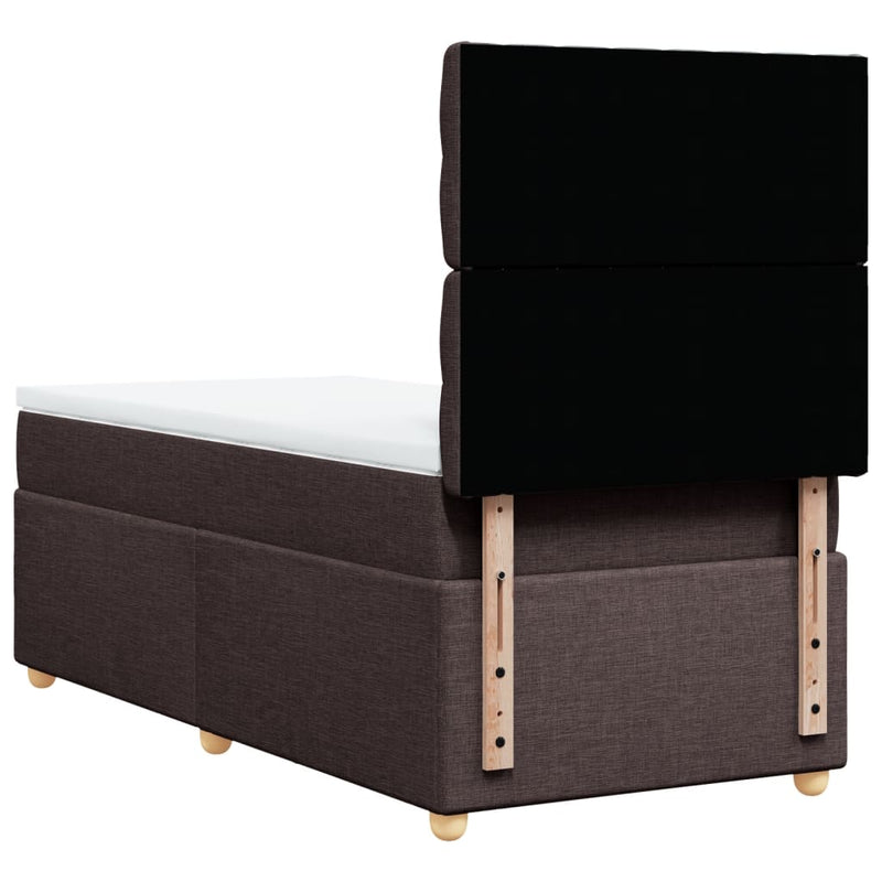 Pat box spring cu saltea, maro închis, 90x200 cm, textil