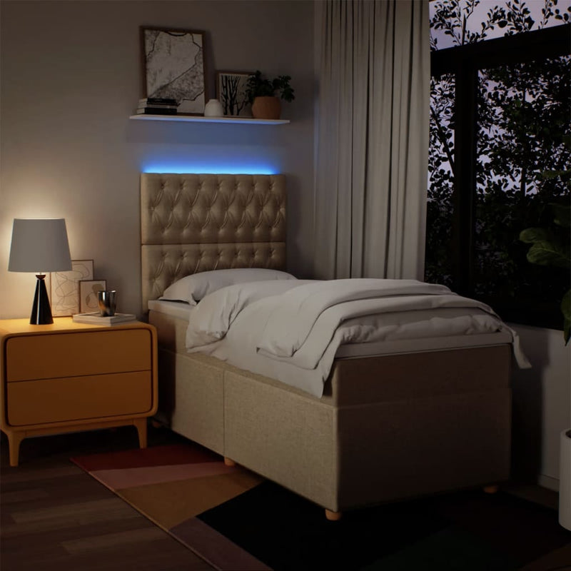 Pat box spring cu saltea, crem, 90x200 cm, textil