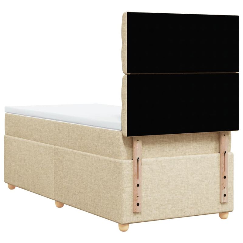 Pat box spring cu saltea, crem, 90x200 cm, textil