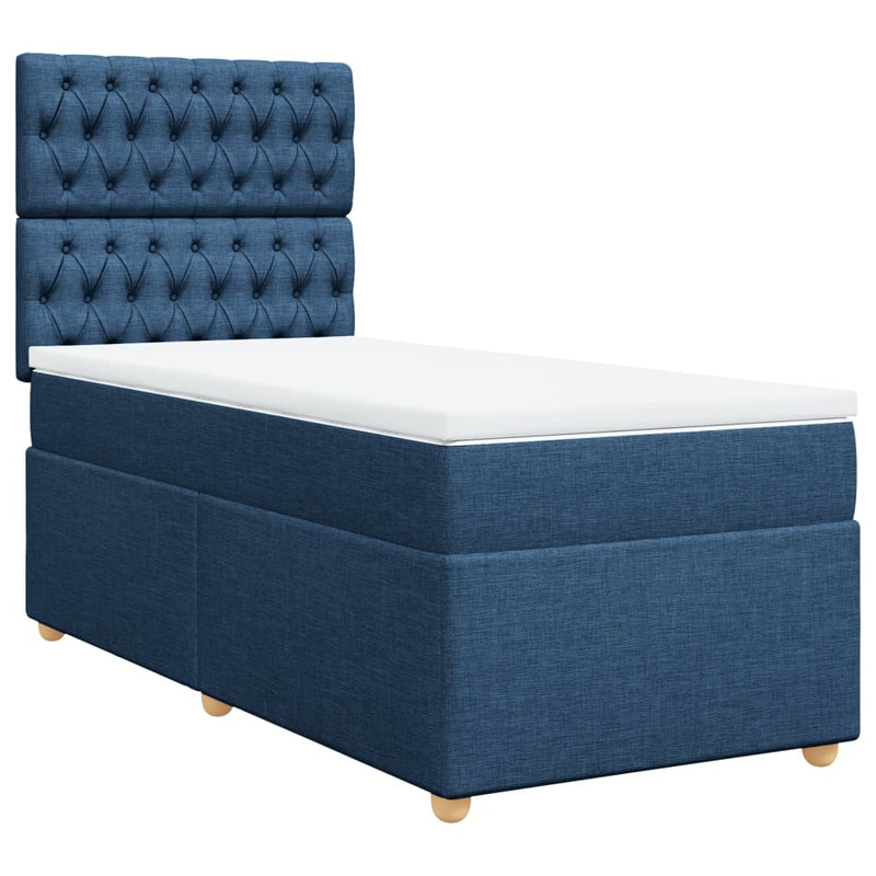 Pat box spring cu saltea, albastru, 90x200 cm, textil