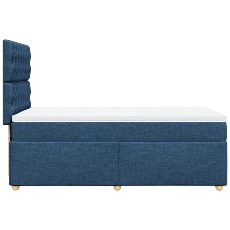 Pat box spring cu saltea, albastru, 90x200 cm, textil