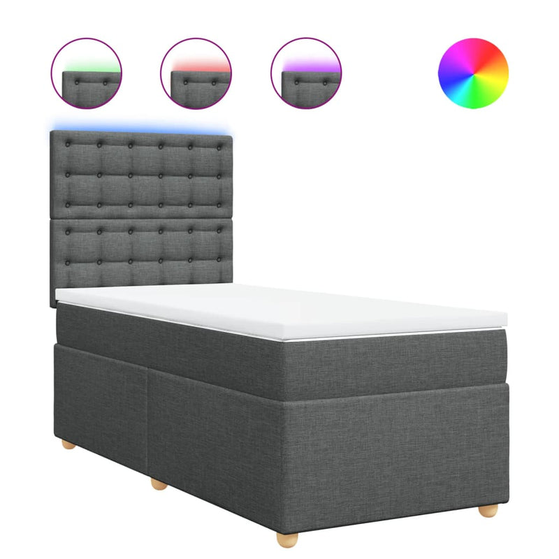 Pat box spring cu saltea, gri închis, 90x200 cm, textil