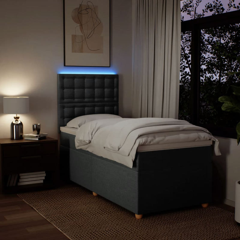 Pat box spring cu saltea, gri închis, 90x200 cm, textil