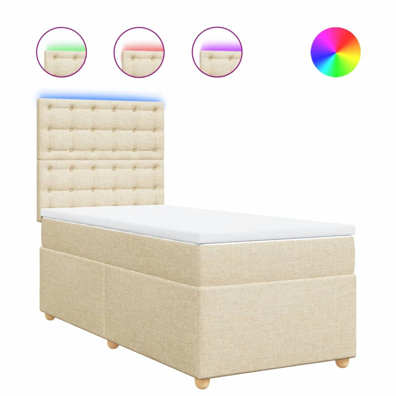 Pat box spring cu saltea, crem, 90x200 cm, textil