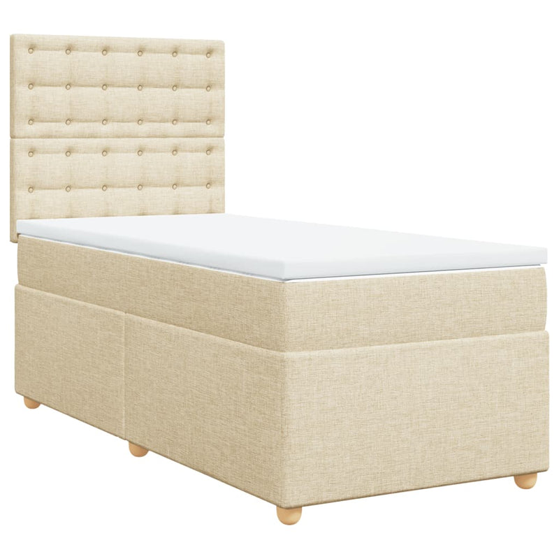 Pat box spring cu saltea, crem, 90x200 cm, textil