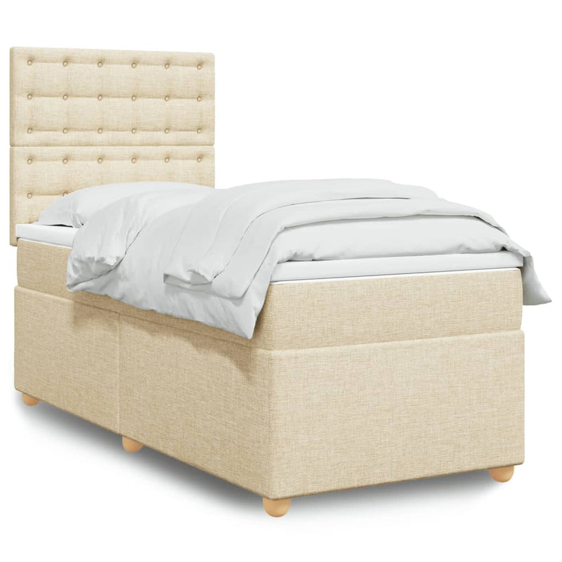 Pat box spring cu saltea, crem, 90x200 cm, textil