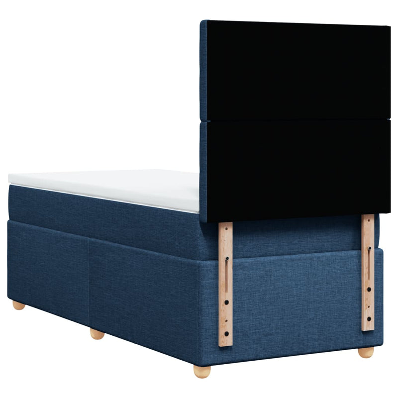 Pat box spring cu saltea, albastru, 90x200 cm, textil