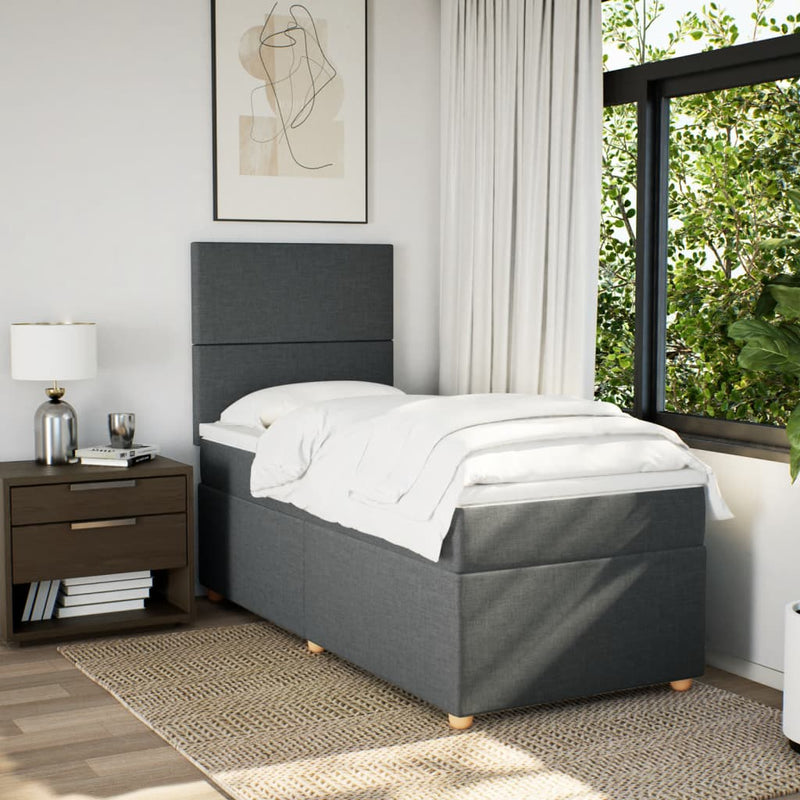 Pat box spring cu saltea, gri închis, 100x200 cm, textil