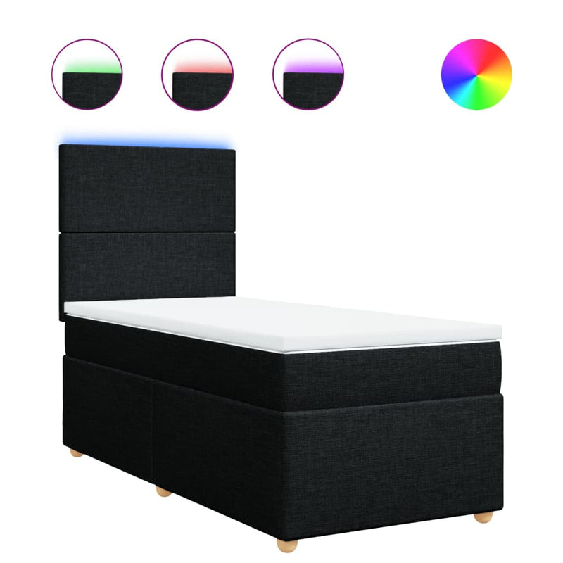 Pat box spring cu saltea, negru, 100x200 cm, textil