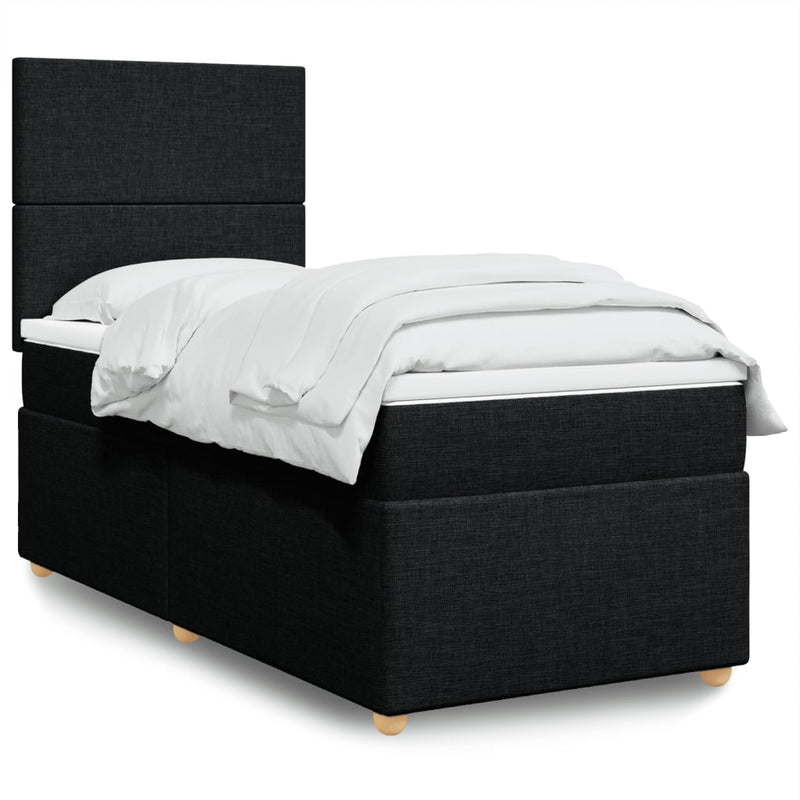 Pat box spring cu saltea, negru, 100x200 cm, textil