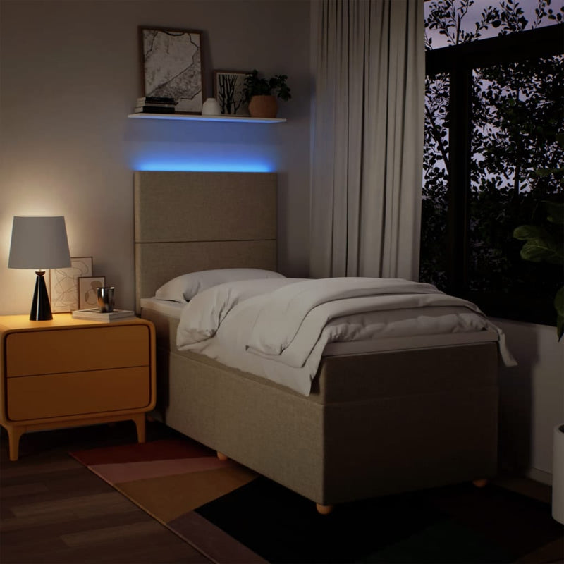 Pat box spring cu saltea, crem, 100x200 cm, textil