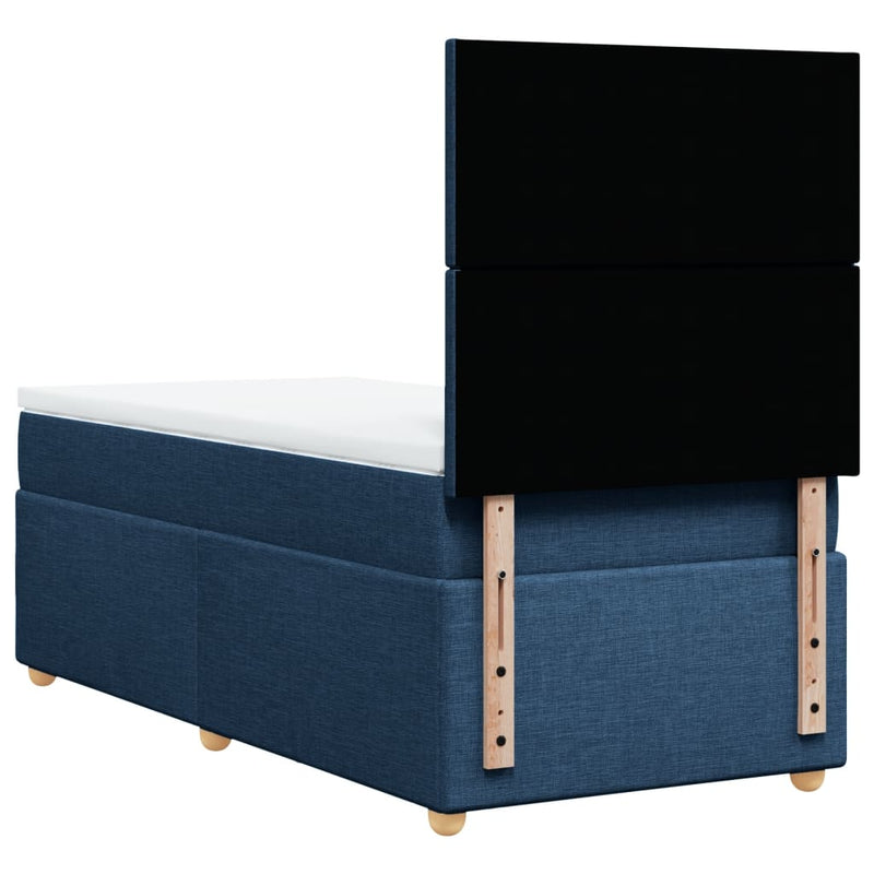 Pat box spring cu saltea, albastru, 100x200 cm, textil