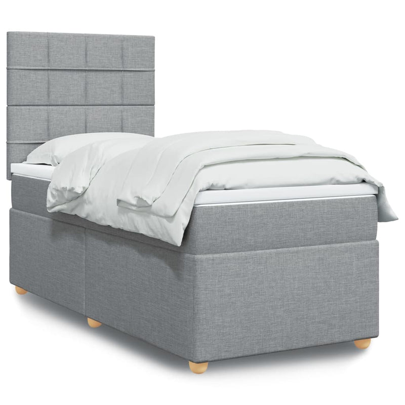Pat box spring cu saltea, gri deschis, 100x200 cm, textil